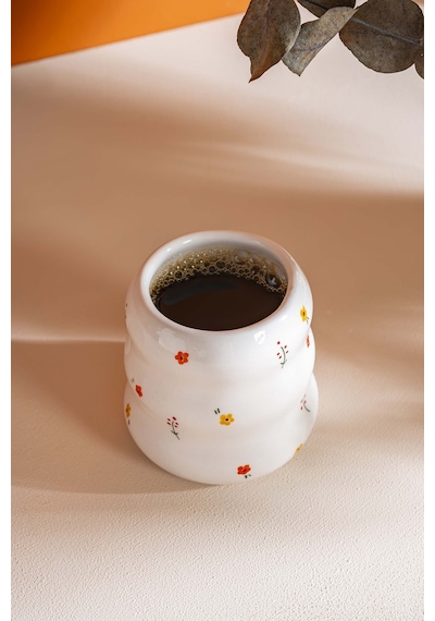 Rivaistanbul Minimal Çiçekler Amore El Yapımı Seramik Double Kahve Bardağı Mug Kupa Krem