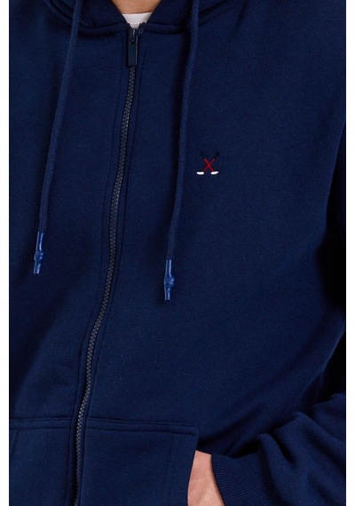 Polostate Erkek Fermuarlı Kanguru Cep 3 İplik Sweatshirt Lacivert