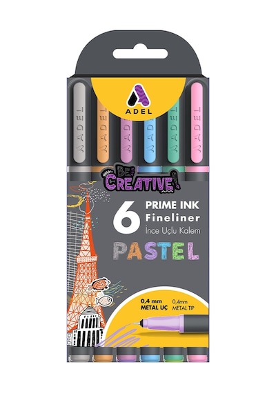 Adel Prime Ink 6'lı Pastel Fineliner İnce Uçlu Kalem Seti 0,4 Mm Renkli Kalemler