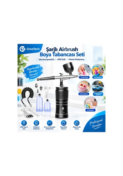 Airbrush Boya Tabancası Seti Kompresörlü Tırnak Sanatı, Hobi Boyama, Pasta Süs, Nemlendirici Sprey - 929906542