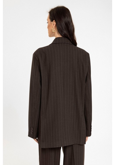 Antioch Kadın Çizgili Oversize Blazer Ceket Kahve