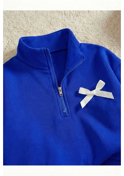 Uyguntarz Çocuk Yeni Fiyonk Baskılı %100 Pamuk Uzun Kollu Yarım Fermuar Sweatshirt-eşofman 3-12yaş Mavi