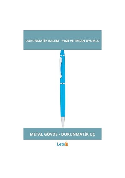 Şık Turkuaz Metal Dokunmatik Kalem 14 Cm Çok Renkli