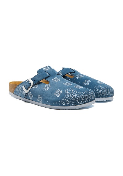 Comfortfusse Folk Capri - Erkek Ortopedik Deri Sabo Terlik Mavi Süet Deri