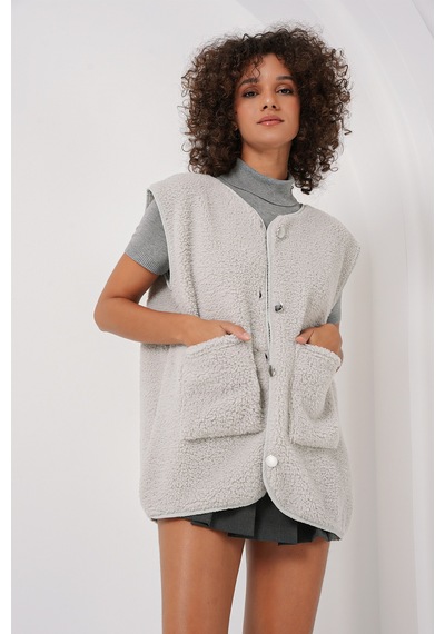 Bigdart 6803 Cepli Peluş Yelek - Gri