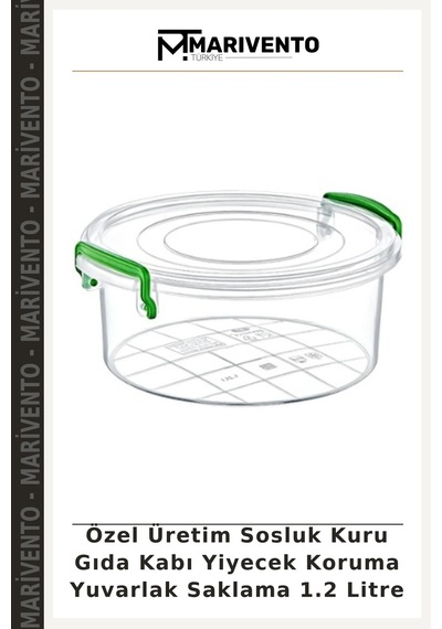 Özel Üretim Sosluk Kuru Gıda Kabı Yiyecek Koruma Yuvarlak Saklama 1.2 Litre Çok Renkli