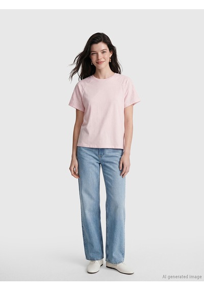 Lcw Comfort Pembe Nakışlı %100 Pamuklu Kadın Tişört