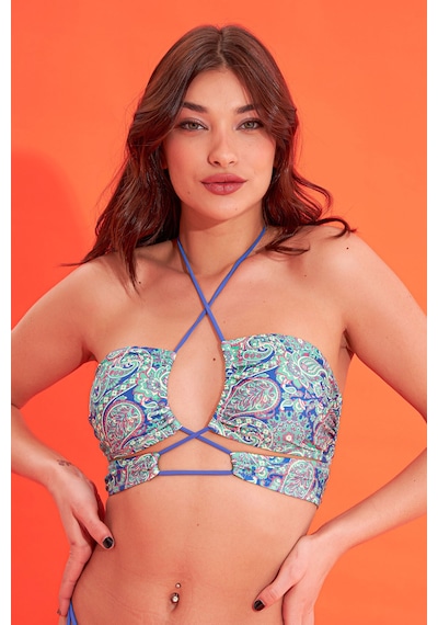 Loya Kadın Renkli Marana Boyundan Bağlamalı Tek Üst Bikini Çok Renkli