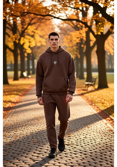 Benerly Erkek Kapüşonlu Standart Kol Kanguru Cep Sweatshirt Fonksiyonel D Koyu Kahverengi