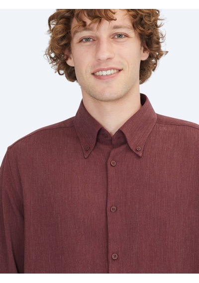 Kip Bordo Regular Fit Dokuma Casual Gömlek Bordo