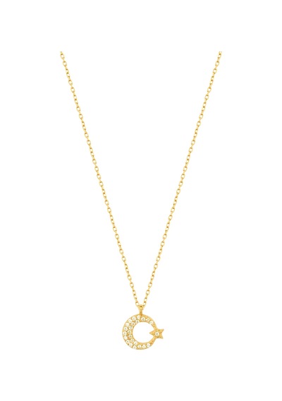 Beyaz Taşlı Küçük Ay Yıldız Gümüş Kolye Rose Gold