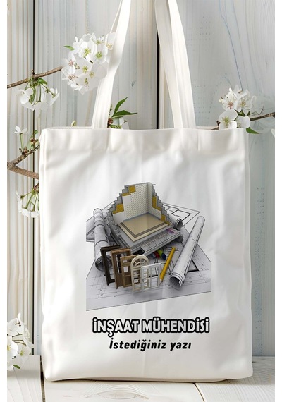 Art Hediye İnşaat Mühendisi Baskılı Bez Omuz Çantası Kişiye Özel Model 10 Çok Renkli