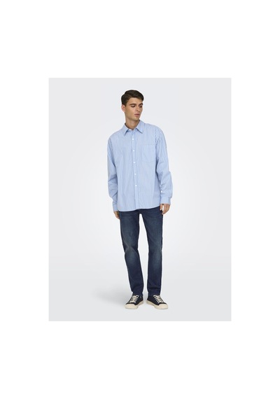 Only & Sons Dar Kesim Kot Pantolon Onsweft Orta Bel Normal Kesim Kot Pantolon Koyu Mavi Denim.