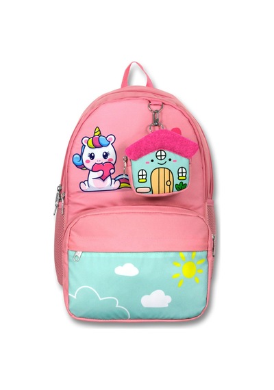 Cennec 5051 Unicorn - Pembe Yeşil - Kız Çocuk Okul Çantası - Sevimli Anahtarlık Dahil Pembe - Yeşil