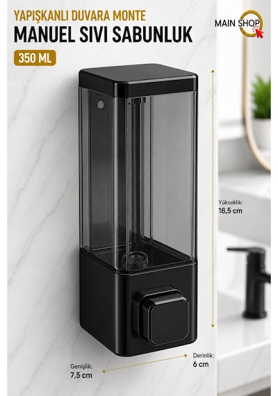 Mainshop 1 Adet Yapışkanlı Duvara Monte Banyo Ve Mutfak Manuel Sıvı Sabunluk 350 Ml Doldurulabilir M-53