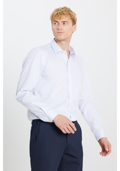 Ac&Co / Altınyıldız Classics Erkek Grı Beyaz Ütü Gerektirmeyen %100 Pamuk Slim Fit Klasik Yaka Gömlek