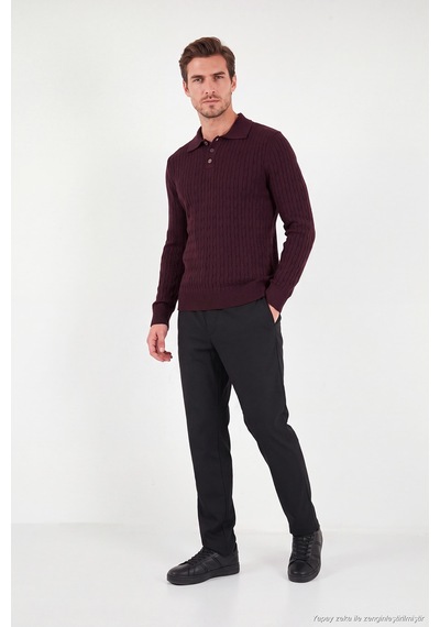 Buratti Örgü Desenli Pamuklu Düğmeli Uzun Kollu Polo Erkek Polo 7020353 Bordo Buratti Örgü Desenli Pamuklu Düğmeli Uzun Kollu Polo Erkek Polo 7020353 Bordo