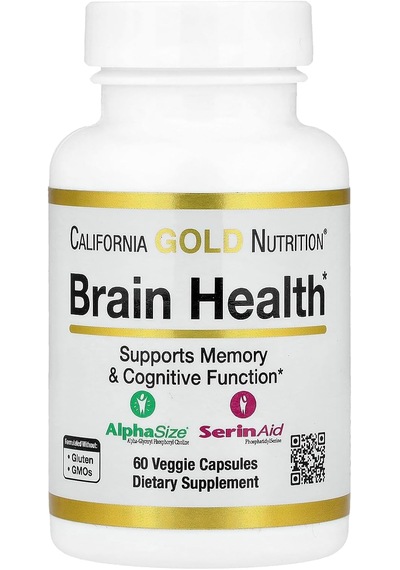 California Gold Nutrition Brain Health Alpha Glycerophosphorylcholine Memory Cognitive Calcium Phosphatidylserine 60 Veggie Caps