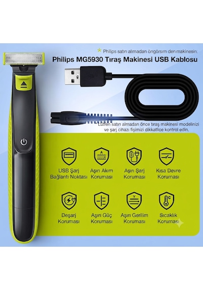 My Polo Tıme Philips Uyumlu Oneblade & Multigroom Usb Şarj Kablosu - Qp1924 Qp2724 Qp2824 Qp4530 Qp4631 Mg5910