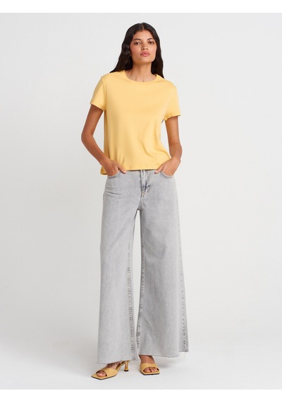 Dilvin 31757 Bisiklet Yaka Dikiş Detaylı T-shirt-sarı Sarı