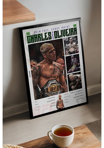 Charles Oliveira Ufc Siyah Ahşap Çerçeveli Poster, Dekoratif Dövüş Duvar Tablosu