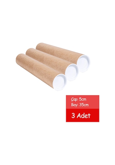 3 Adet Postüp Kapaklı Silindir Kutu Karton Rulo 5 Cm X 35 Cm 50 X 35 X 35