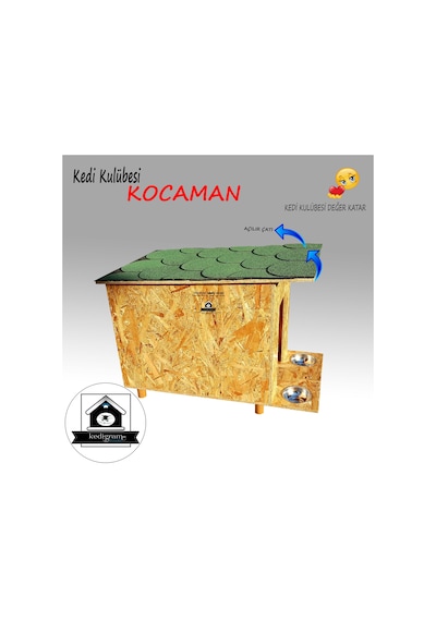 Kedigram Kedi Kulübesi Kocaman Green Kedi Evi Shingle Çatı Kaplamalı