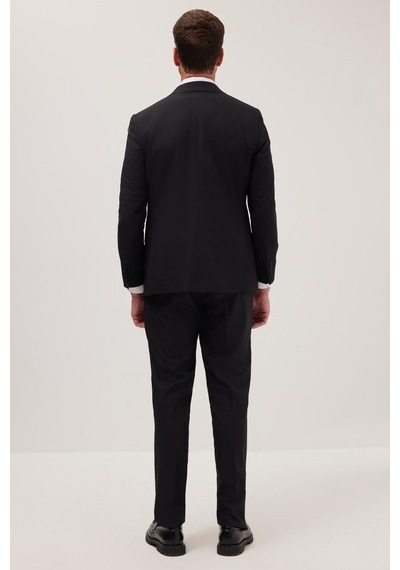 Tudors Erkek Slim Fit Mono Yaka Likralı Esnek Kumaş Siyah Takım Elbise-41301 Siyah