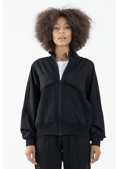 Maraton Sportswear Oversize Kadın Dik Yaka Uzun Kol Basic Siyah Tracktop 22176-siyah Siyah