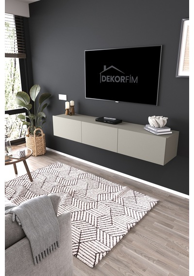Df17103 3 Dolaplı Duvara Monte Tv Ünitesi 180 Cm Modern Askılı Dekoratif, Şık Stilde Tv Sehpası Gri