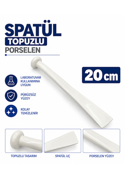 Spatül 20 Cm - Topuzlu Porselen Spatula - Laboratuvar Kaşığı
