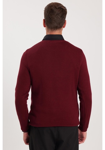 Tudors Erkek Standart Fit Normal Kesim Bisiklet Yaka Petek Desenli Koyu Bordo Triko Kazak-35671 Bordo