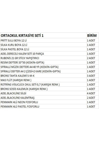 Ortaokul Kırtasiye Seti 1