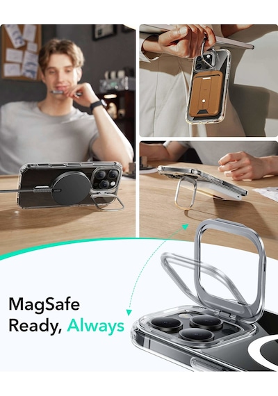 Esr Apple Uyumlu iPhone 16 Pro Halolock Mag Safe Classic Hybrid Standı Silikon Kılıf Şeffaf