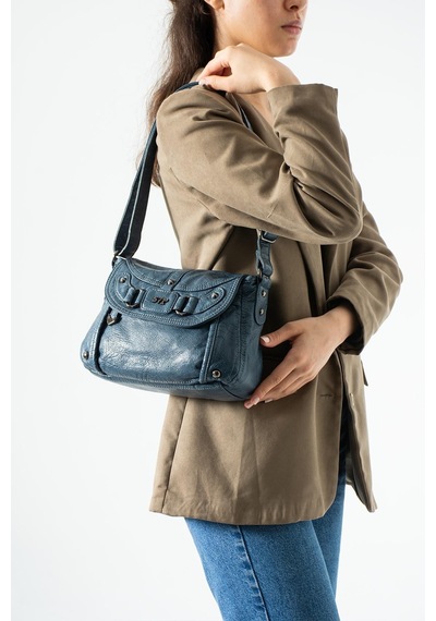 571 Collections Yıkama Deri Çapraz Askılı Omuz Çantası Mavi Model: 571-13o