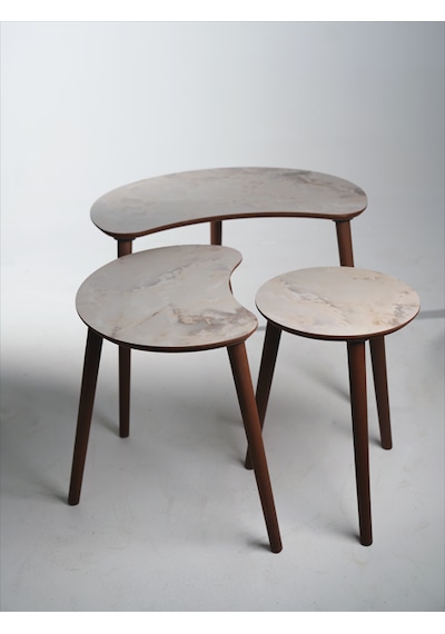 Berlin 3'lü Zigon Sehpa &100 Mdf Buz Gri Mermer Desen