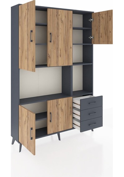 Arges Dolap 9 Raflı 3 Çekmeceli 5 Kapaklı 132x30x195 Antrasit-çam/antrasit Atlas Çam/antrasıt Arges Dolap 9 Raflı 3 Çekmeceli 5 Kapaklı 132x30x195 Antrasit-çam/antrasit Atlas Çam/antrasıt