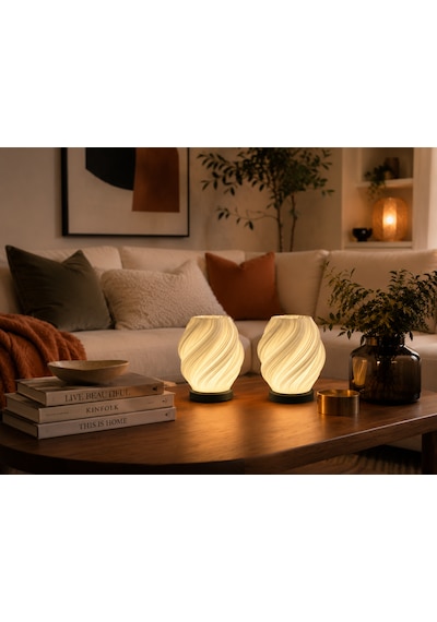 2 Adet Spiral Kablosuz Masa Lambası 11 X 13 Cm Tealight Led Işık Hediyeli Şeffaf