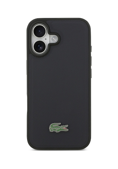 Apple Uyumlu iPhone 17 Kılıf Lacoste Lisanslı M-safe Özellikli Pu Pike Desenli Metal Logolu Kartlıklı Kapak Siyah Siyah