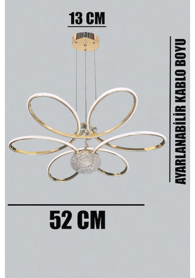 Fuzon Orkide Rose Gold Kaplama Led Avize Büyük Salon Avize 3 Renk Kumandalı Avize Rose Gold