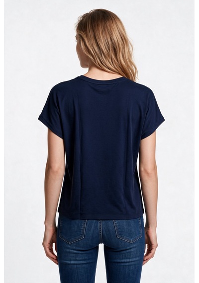 Daido Daıdo Kadın Bisiklet Yaka Düşük Omuz Pamuklu Kısa Kollu T-shirt 19y331900200 Lacivert