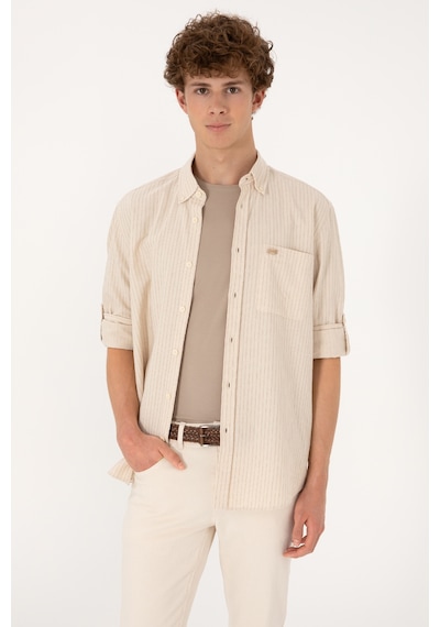 U.S. Polo Assn. Erkek Krem Comfort Fit Cepli Gömlek 50306383-VR071