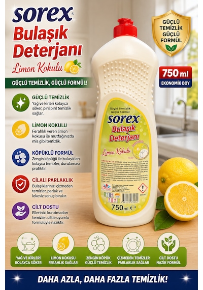 Sorex Bulaşık Deterjanı 750 Ml X3 Set Elde Bulaşık Yıkama Deterjanı