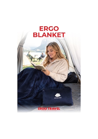 Viscofoam Ergo Blanket Yastığa Dönüşen Katlanabilir Seyahat Battaniyesi – Araç, Uçak, Otobüs ve Kamp İçin 160x110 cm Lacivert | Ergo Travel