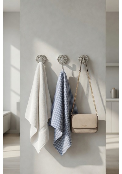 Yapışkanlı Güçlü Buz Desen Lüks 5 Li Duvar Askısı Banyo Mutfak İçin Havlu Askısı Askılık Beyaz