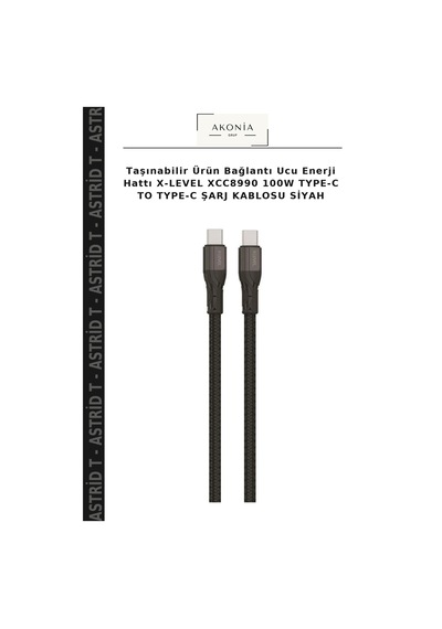 Taşınabilir Ürün Bağlantı Ucu Enerji Hattı X-level Xcc8990 100w Type-c To Type-c Şarj Kablosu Siyah