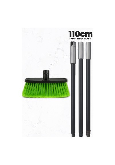 Saplı Ev Fırçası - Ekstra Kaliteli - 120cm Sap - Demonte Sap - Uzun Fırça Kılı - Oto Fırçası