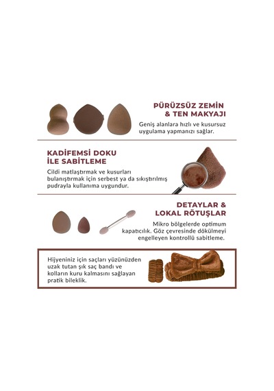 Amour Amour 15 Parça Profesyonel Makyaj Hazırlık & Sünger Seti Saç Bandı, Bileklik, Kadife Puf Ve Aplikatörler