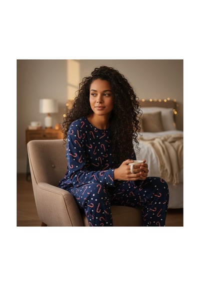 Feg Store %100 Pamuk Uzun Kollu Şeker Bastonlu Yılbaşı Temalı Lacivert Kışlık Paçası Lastikli Pijama Takımı Feg Store %100 Pamuk Uzun Kollu Şeker Bastonlu Yılbaşı Temalı Lacivert Kışlık Paçası Lastikli Pijama Takımı