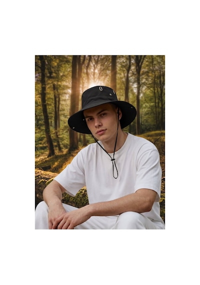 Giyu Shop Unisex Uv Korumalı Geniş Kenarlı Katlanabilir Safari Outdoor Bonnie Yürüyüş Ve Plaj Şapkası Siyah